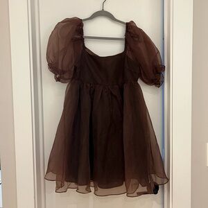 Elegant Brown Puff Sleeve Dress